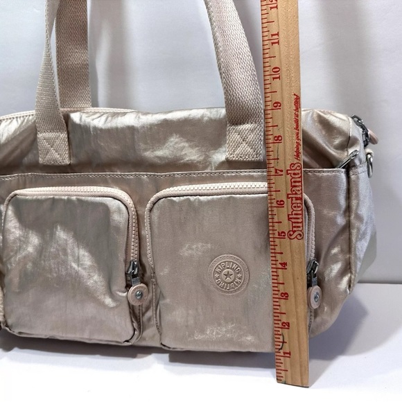 Kipling Defea Metallic Cyrene Pink Shoulder Bag Purse Nylon Monkey Key Charm - Picture 14 of 16